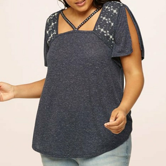 loralette Tops - Strappy Navy Cold Shoulder Top 2x 3x NWT